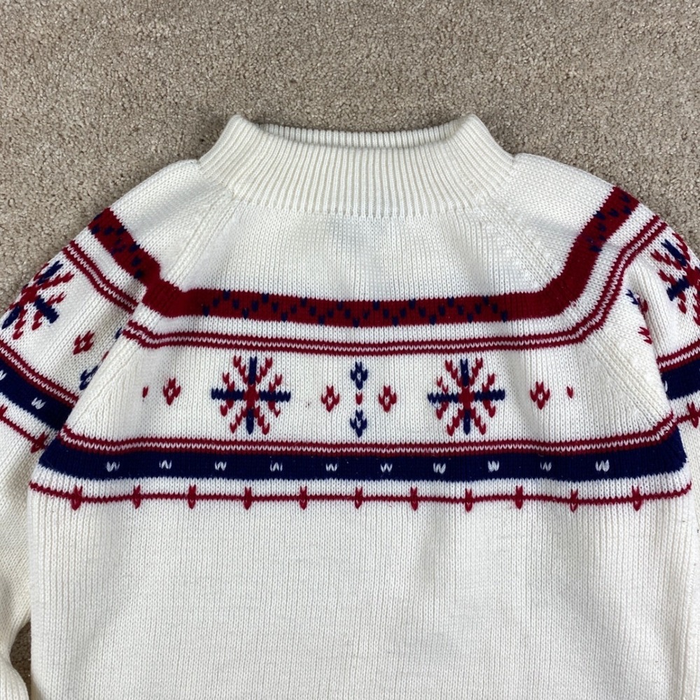 Vintage JCPenney Men White Nordic Snowflake Fair Isle Mock Neck Sweater Small - Picture 2 of 8